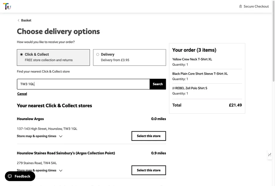 TU Clothing: Basket & Fulfilment Journey, screenshot 2
