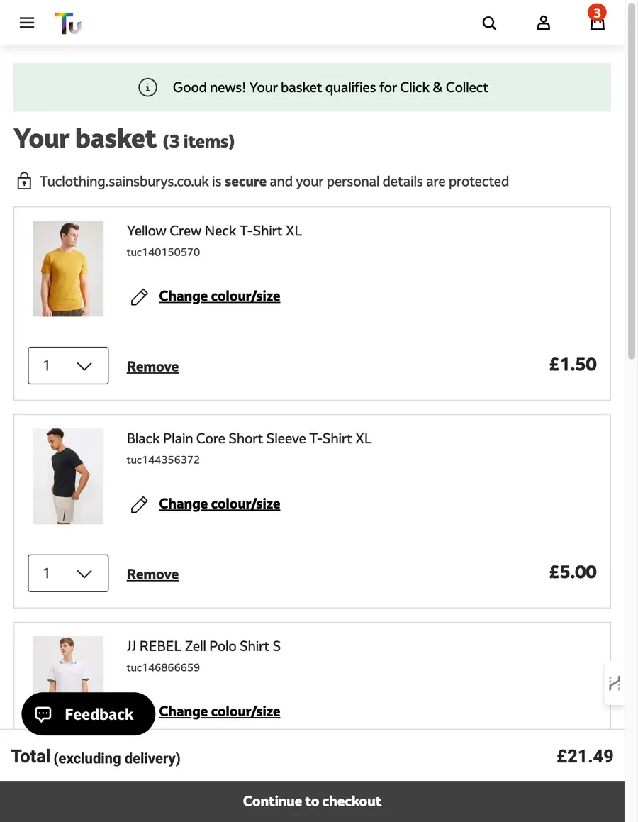 TU Clothing: Basket & Fulfilment Journey, screenshot 3